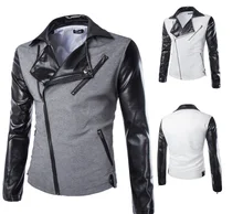 ZOGAA New Men's PU Leather Criss-cross Splice Small Suits Popular Black Zipper Jacket Black White Coat Punk Style  Jackets
