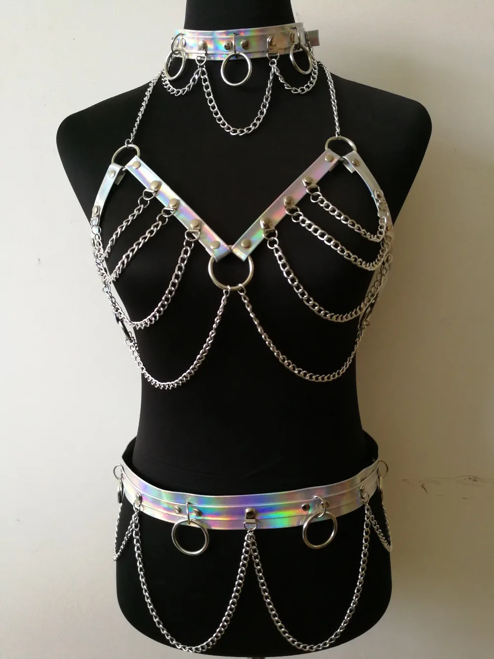 

New Fashion Style WRB1077 Women Laser Leather Harness Bondage Beach Neck Chain Choker Silver Chains Necklace Jewelry Accessories