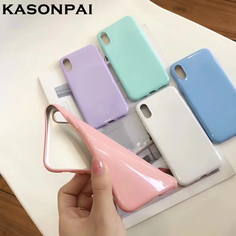 

KASONPAI Candy Color Glossy Case For iPhone 7 Phone Cases For iPhone X 6 6S 8 Plus Ultra Thin Back Cover Full Protect Shell Capa