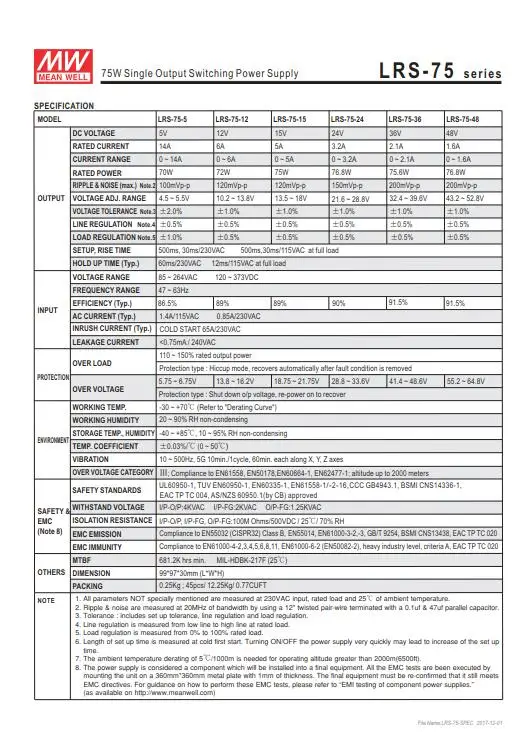 Бренд MEAN WELL представляет LRS-35 50 75 100 W 3,3 V 5V 12V 15V 24V 36V 48 V meanwell LRS-100 3,3 до 5 лет, 12 предметов в упаковке 15 24 36 48 V 100 W импульсный источник Питание