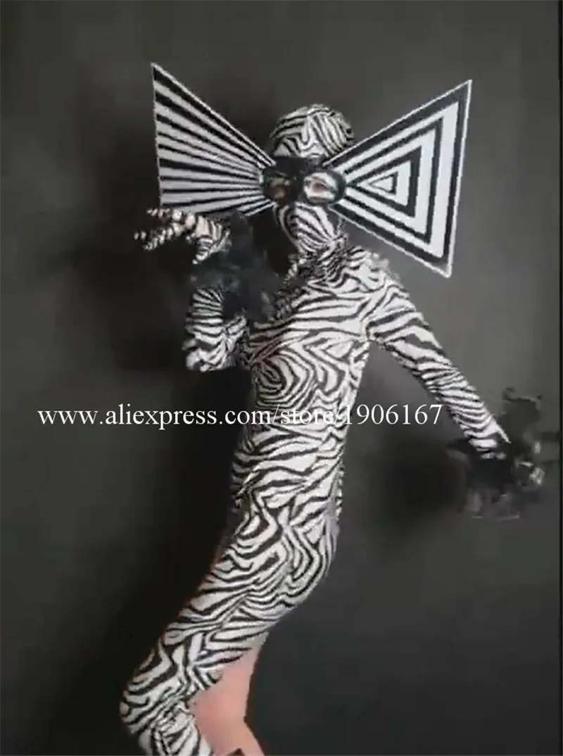 Sexy zebra costumes big hats green red black jumpsuits night club party cosplay costume performance stage tv show dance wear7