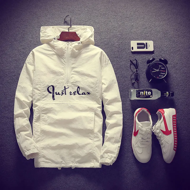 jackets men New Brand Clothing Men's Hooded Jacket Spring Autumn Good Quality Fashion Style Thin Jacket Black White Gray Green