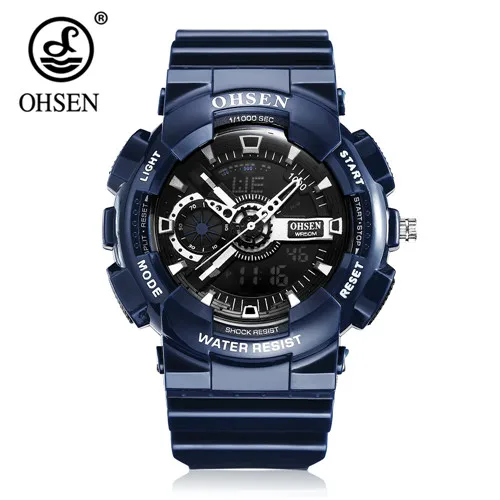 Топ продаж OHSEN новые модные цифровые спортивные часы мужские кварцевые наручные часы с резиновым ремешком белый 50 м водонепроницаемый светодиодный часы Relogios - Цвет: Blue