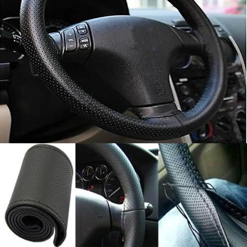 

1PC DIY Car Steering Wheel Cover With Needles and Thread Artificial Leather Gray /Black/Khaki
