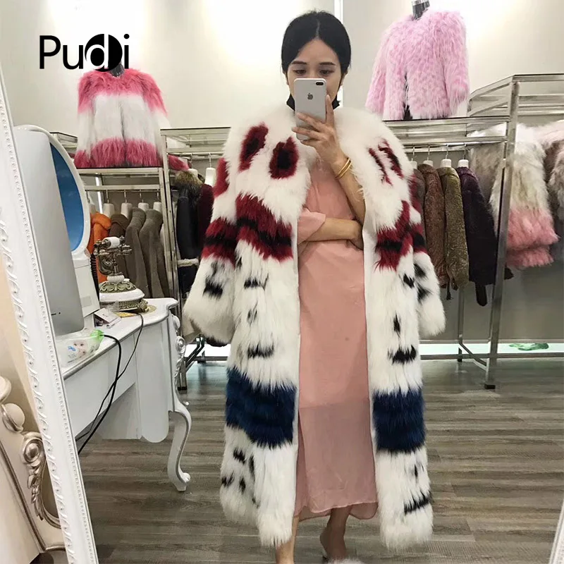 

Pudi The new women's coats Knitted Real fox fur jacket /overcoat women warm genuine fox fur coats long style 170904