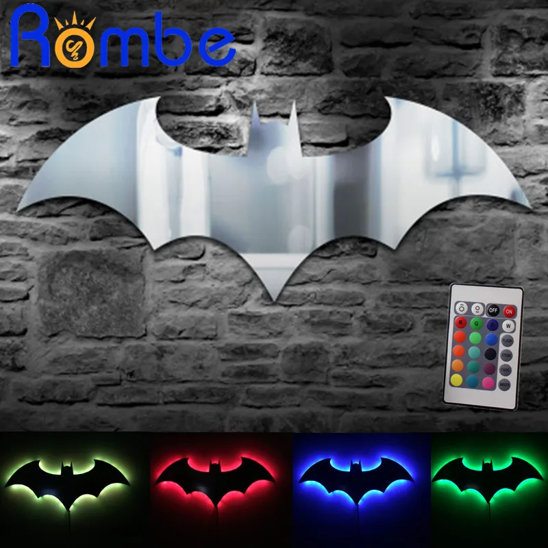 

Creative Batman Lamp Remote Control LED Mirror 3D Batman Symbol Light 7 Color Changing Glow in the dark Action Figure Toy Gifts