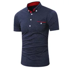 Мужские рубашки, повседневные, облегающие, с отложным воротником, с коротким рукавом, с принтом в горошек, на пуговицах, с карманами, топы для бизнеса, Мужская модная блузка, пуловер
