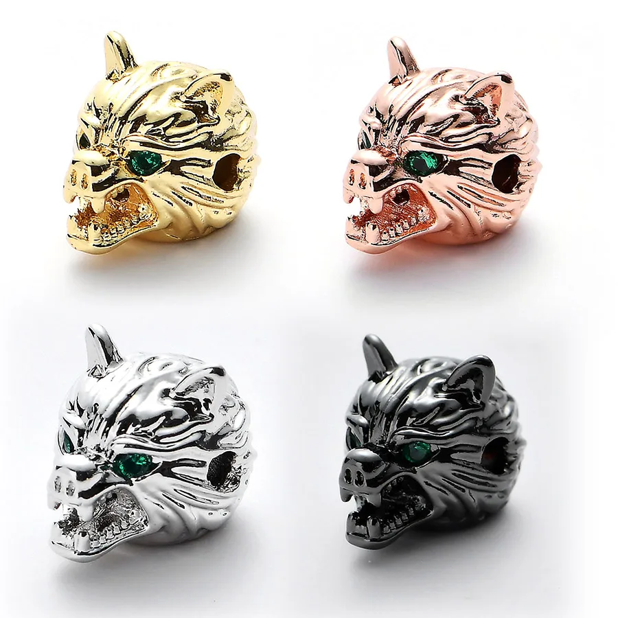 

Hole 2MM Fierce Wolf Beads For Jewelry Making Findings Gold Silver Colour Animal Pave CZ Crystal Spacer Charms Bead Findings