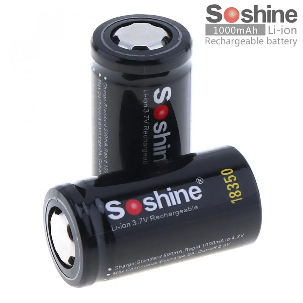 Sale 2pcs Soshine 3.7V 1000mAh 18350 Li ion Rechargeable Battery for