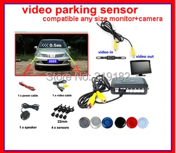 

Auto Parking video System with video in connect camera. video out connect monitor 4 sensor radar parking system