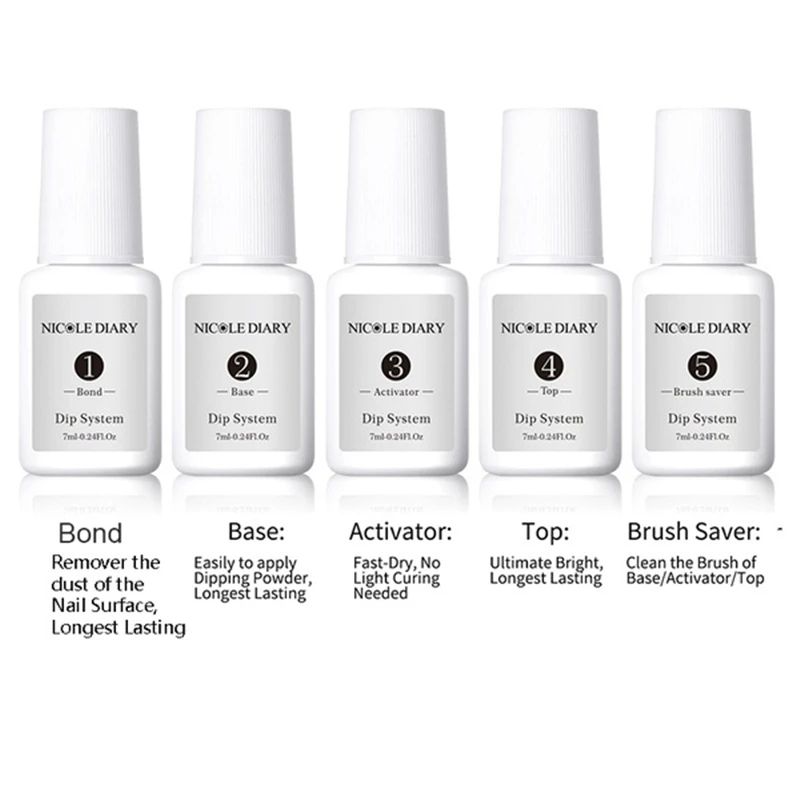 NICOLE DIARY Dipping System Powder Nail Art Dipping Powder Clear Base Top Gel Coat Activator Brush Saver Nail Art Without Lamp
