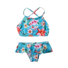 Симпатичные для маленьких девочек s ванный комплект летняя одежда для малышей для девочек Цветочный принт купальный костюм бикини праздничная одежда