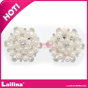 

50mm 100pcs/lots Flower Shape Crystal Rhinestone Pearl Brooch Pin