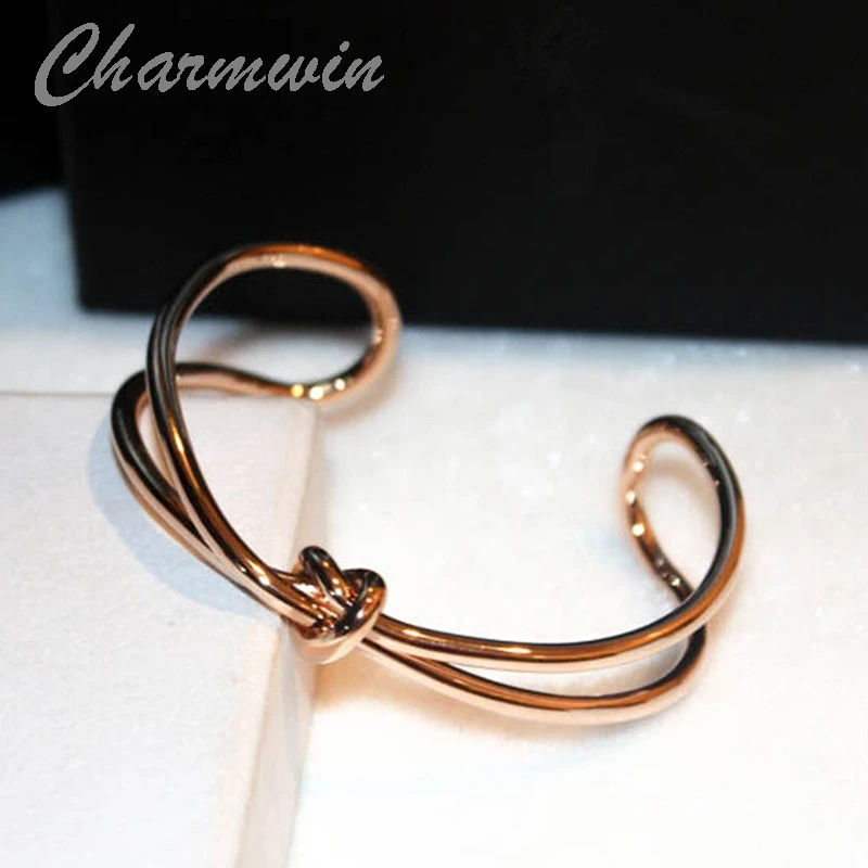 

Charmwin New Fashion Smooth Cuff Bracelets & Bangles Gold Color Bangles Bracelets For Women Rose Gold Color PLS191