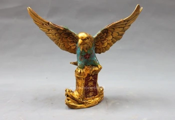 

8.5" China Bronze Cloisonne Enamel Fly spread the wings lanneret Eagle statue