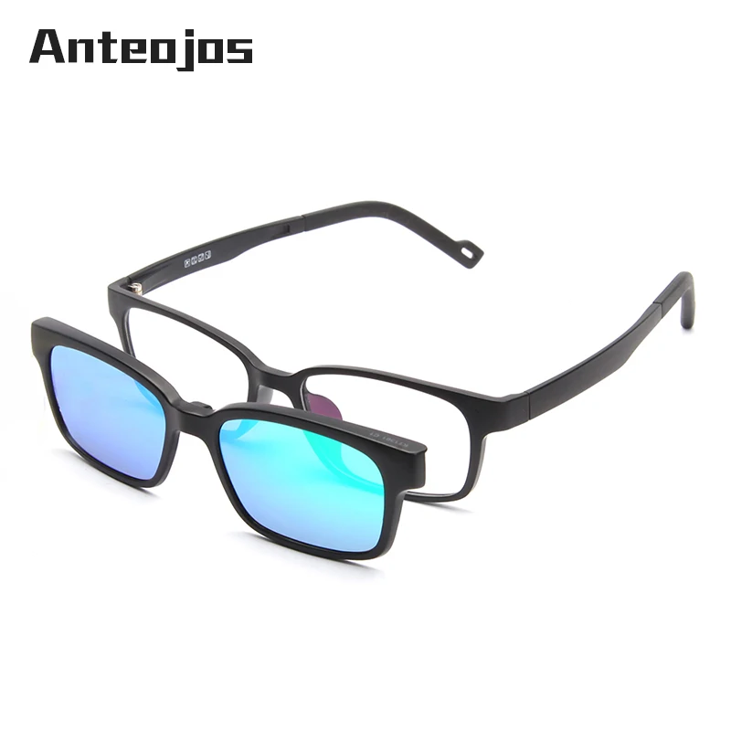

ANTEOJOS Cheap Price Rectangle Black Ultem Frame Optical Frame Polarized Lens Children Kid Magnetic Clip On Outdoor Sunglasses