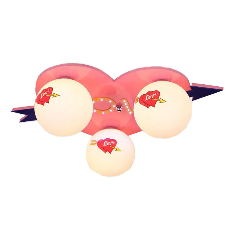 

Lovely Pink 3 Lights LED Children's Bedroom Ceiling Lamps Wooden Heart Princess Room Baby Room Ceiling Lamp Fixtures