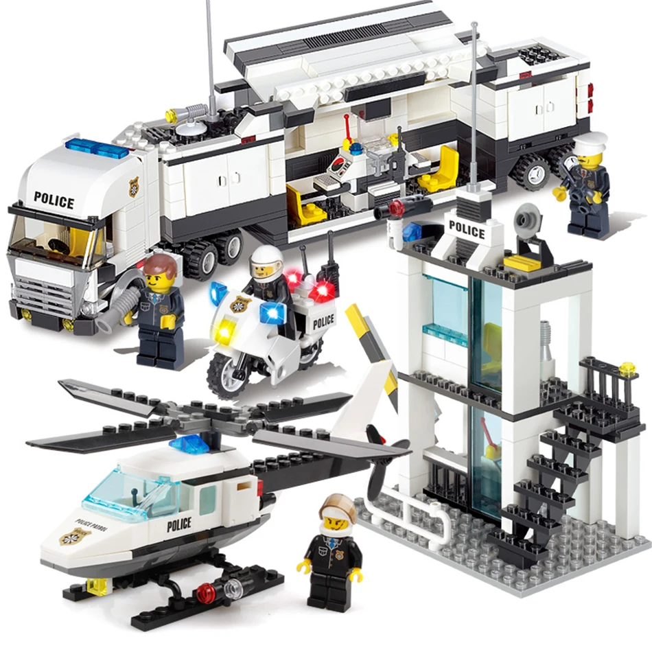 

Police Station Trucks helicopter Building Blocks Set Compatible Legoe City DIY Construction Bricks Toys for children boys
