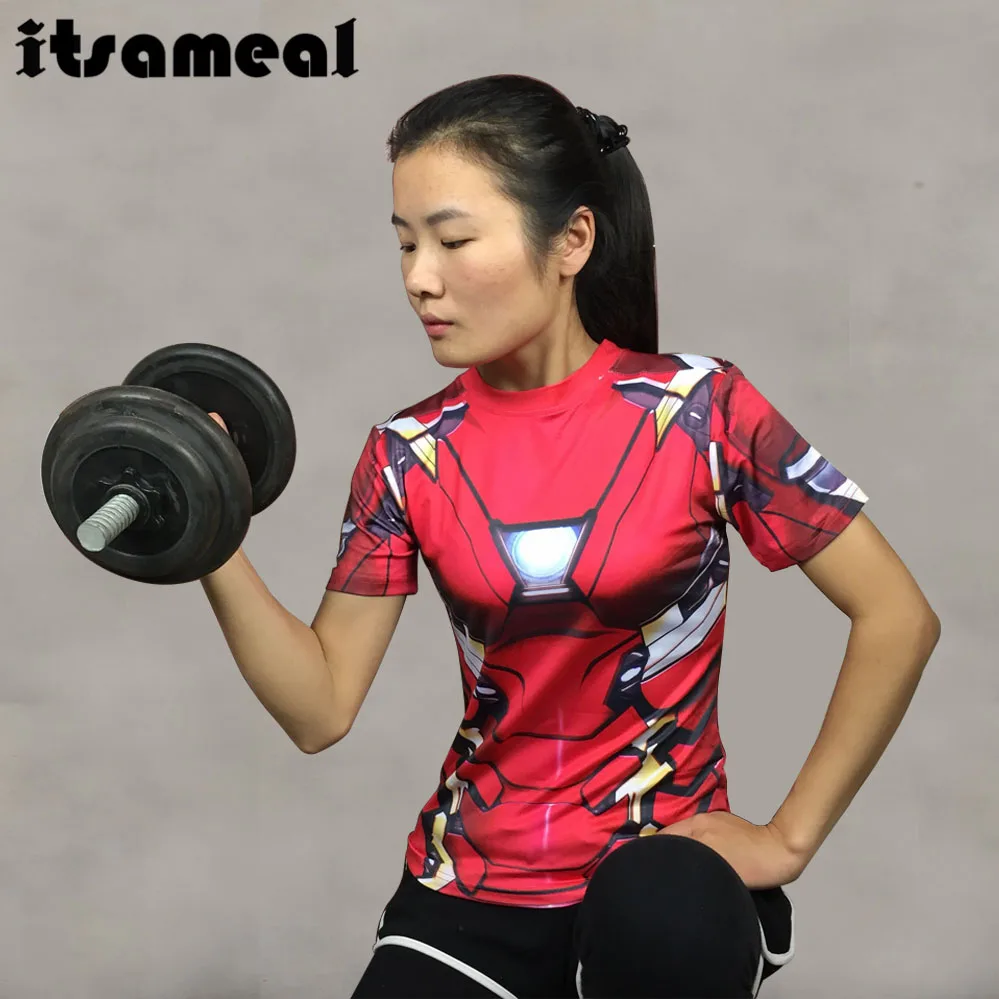 

Compression Shirt Iron Man 3D Printed T-shirts Women Slim Short Sleeve Captain America Cosplay Costume For Ladies Tops Female