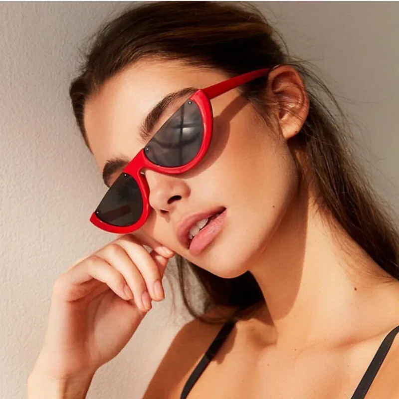 

Cool 2019 Semi Rimless Narrow Sunglasses Women Personality Fashion Frame Cat Eye sun glasses female Colorful UV400