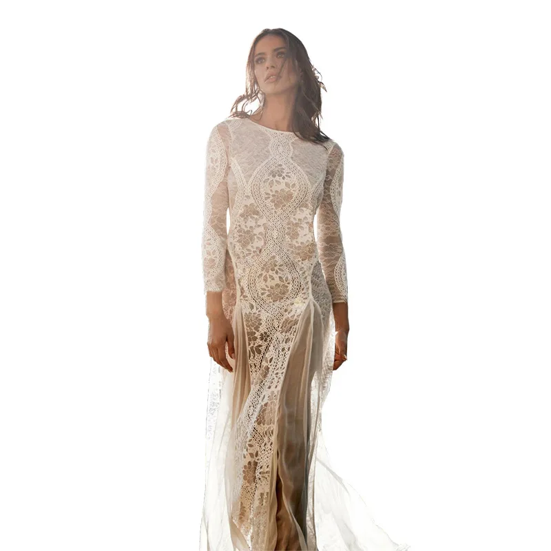 

Boho Dress Women White Lace Maxi Dress Sexy Backless Hollow Out Fashion Summer Long Bohemian Dresses Female 2019 Autumn