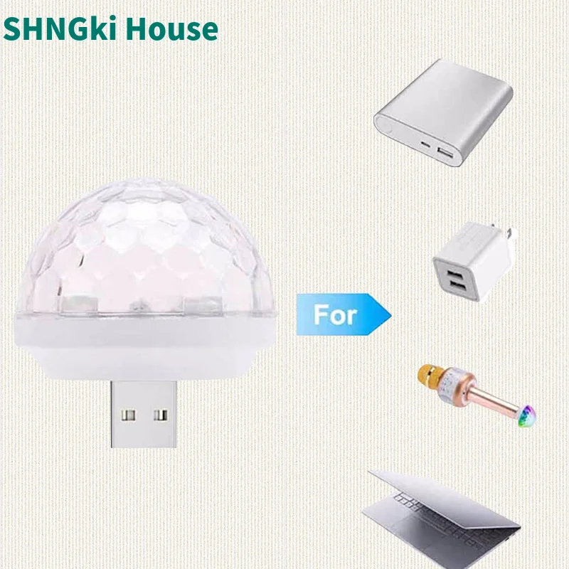 

Mini USB Disco Light Strobe RGB LED Music Stage Lights Sound Control Disco Club DJ Party Light Bulb Projector Crystal Magic Ball