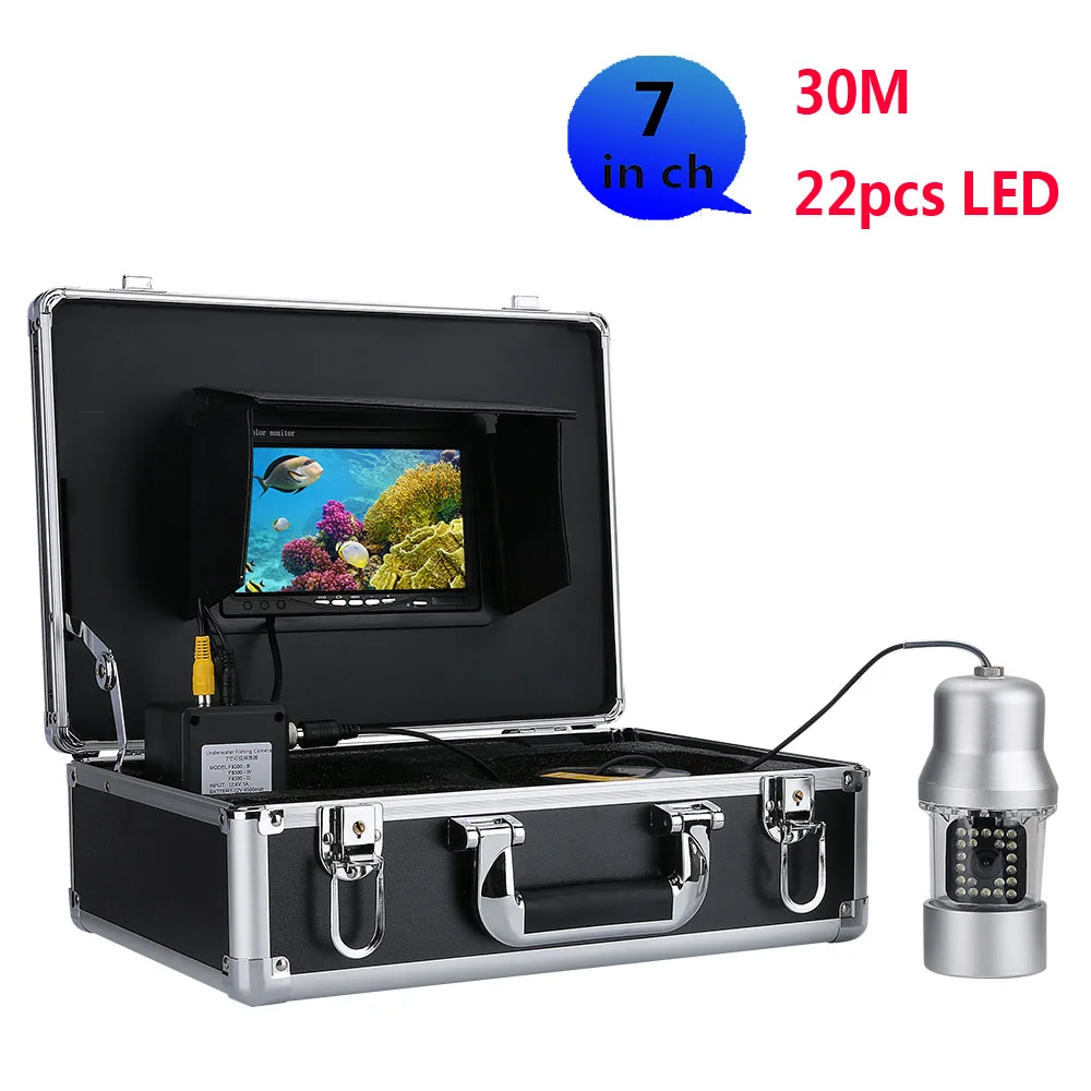 30M Underwater Fishing Video Camera Fish Finder 7 Inch Color Screen Waterproof 22 LEDs 360
