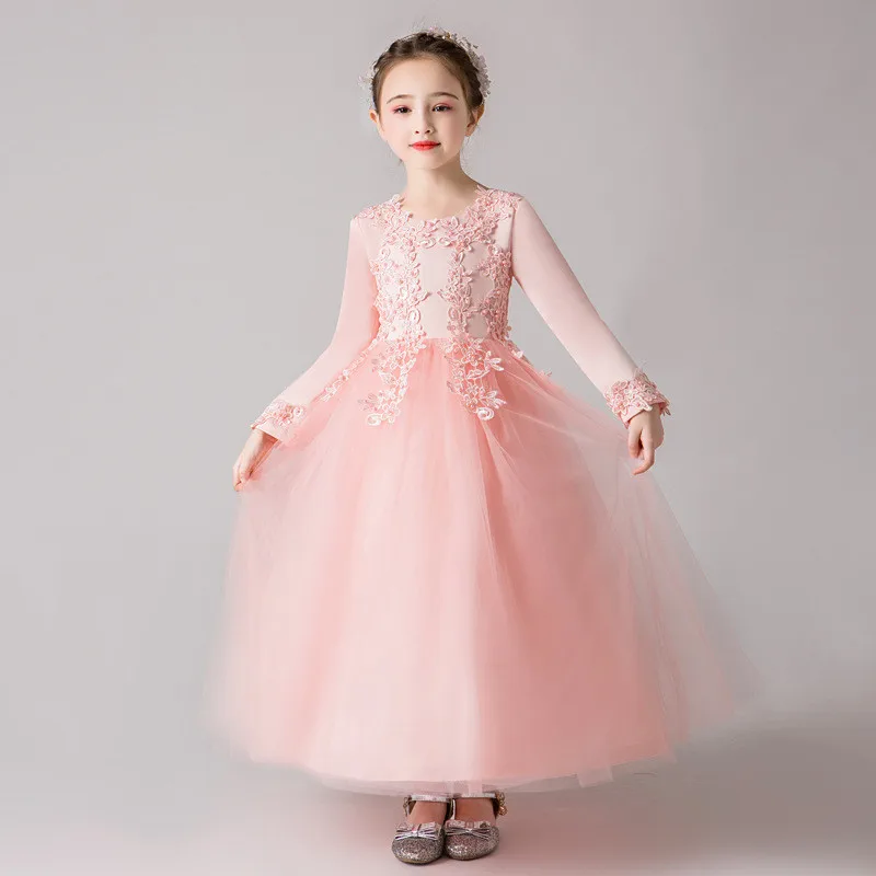 

5-13 years girl wedding flower girl dress european and american lace winter warm princess dress childrens luxury wedding clothes