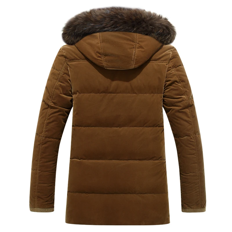 Брендовые мужские пуховики с меховым воротником, Толстая теплая ветрозащитная зимняя куртка для России-30С, мужское белое пуховое пальто, Мужское пальто