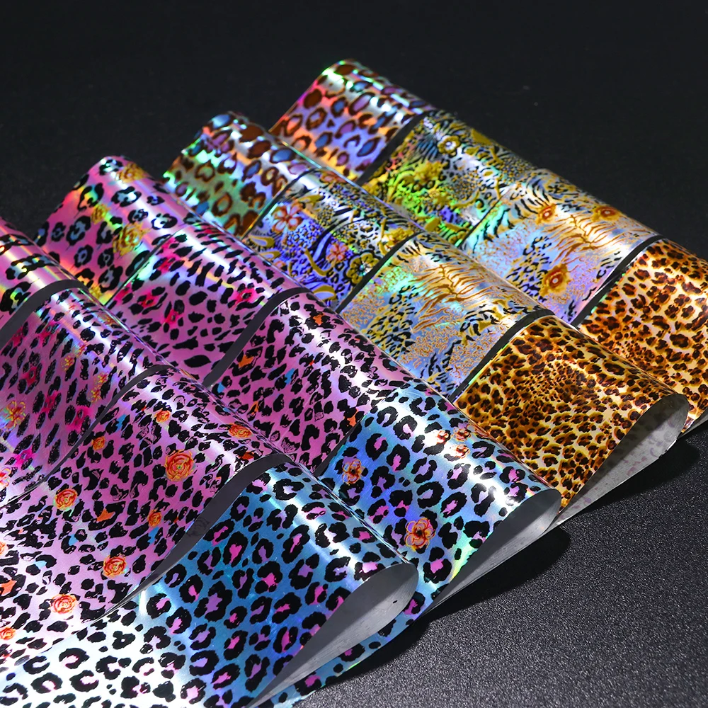 

16pcs Leopard Flower Foil Paper Nail Stickers Sliders Holographic Transfer Wraps Adhesive Manicure Nail Art Decoration Set JI936