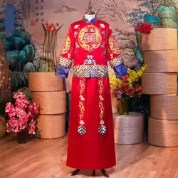 Дракон и Феникс Вышивка Сучжоу мужские костюмы Старинные пуговицы Cheongsam Новинка китайский стиль Роскошная осенняя одежда воротник стойка