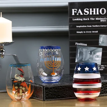 

Creative Painted wine Cup Hand painted glass cup stemless wine glass tea Fruit cup beer glass Home Bar Party gift Drinkware