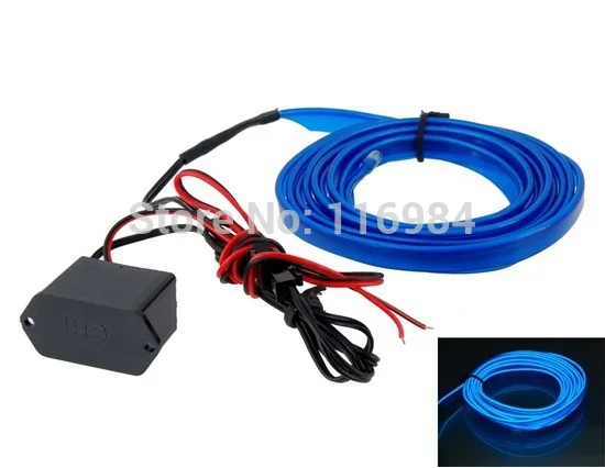 

2Meters Auto flexible neon light glow el wire 12V flat light for car led strip interior lights with Inverter Car-styling (Blue)