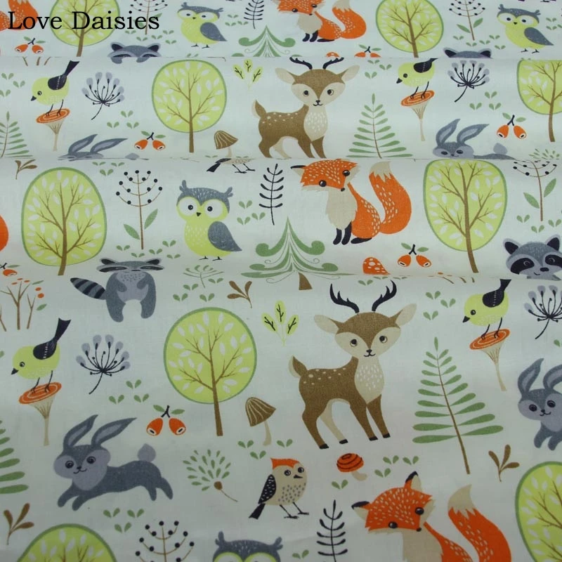 Jual 100% Katun Kain Kepar Kartun Putih Hewan Rubah Hutan Rusa Kuning Tri Sudut Kain untuk DIY Anak anak Tempat Tidur lembar Handwork