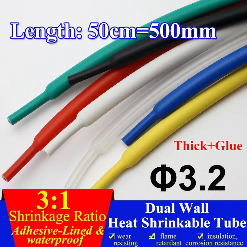 

50cm/lot 3.2mm Heat Shrink Tube with Glue Dual Wall Adhesive Lined 3:1 Shrinkage Shrink Tubing Wrap Wire Cable kit 500mm Sample