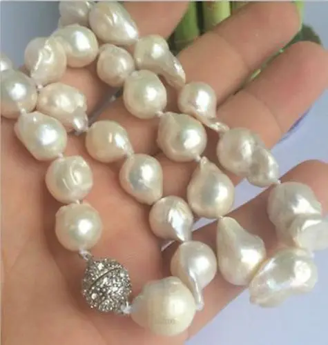 

Free Shipping >> NEW 10-16mm SOUTH SEA WHITE BAROQUE PEARL NECKLACE 18 "Crystal CL