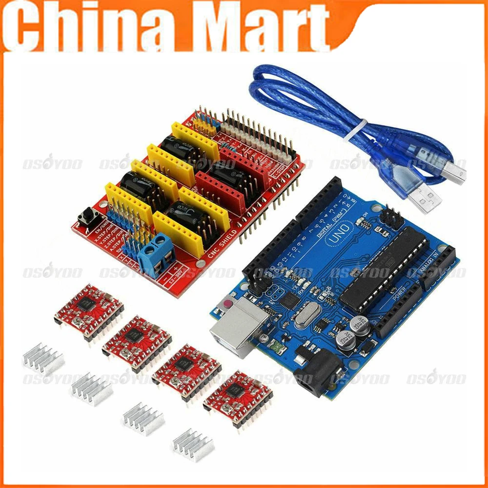 Cnc Shield Expansion Board For Arduino 3d Printer + 4 X A4988 Stepper