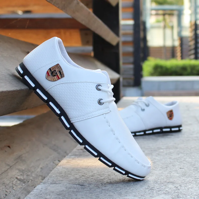 

Fashion 2019 Men Casual Shoes Leather Autumn Breathable Luxury Brand Flat Shoes Men Soft Driving Lace Up Shoes Drop Shipping