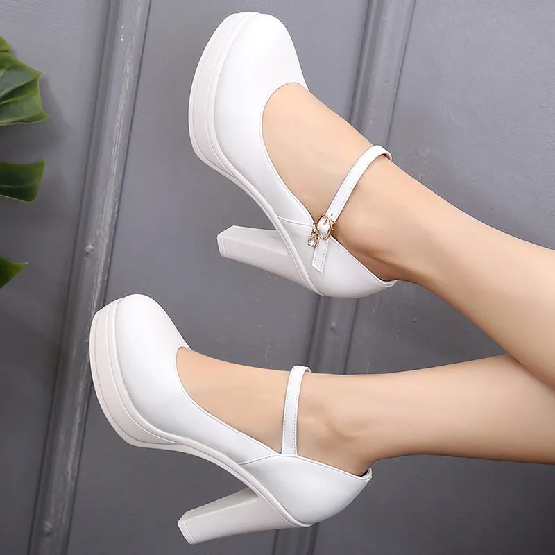 white platform block heels