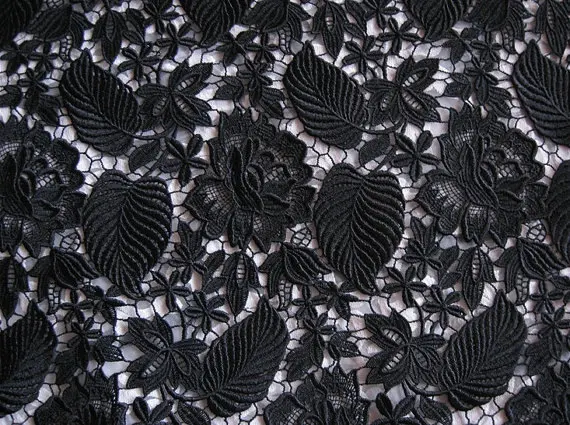 

black lace fabric, guipure lace fabric with retro peony and leaves african lace fabric