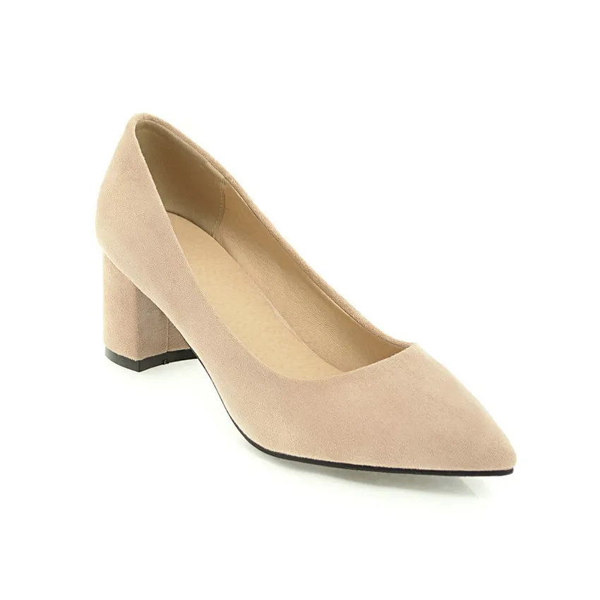 QUTAA/ г.; женская обувь; модные женские туфли-лодочки на высоком квадратном каблуке без застежки; повседневные свадебные туфли с острым носком; размеры 34-43 - Цвет: Beige 8.5cm