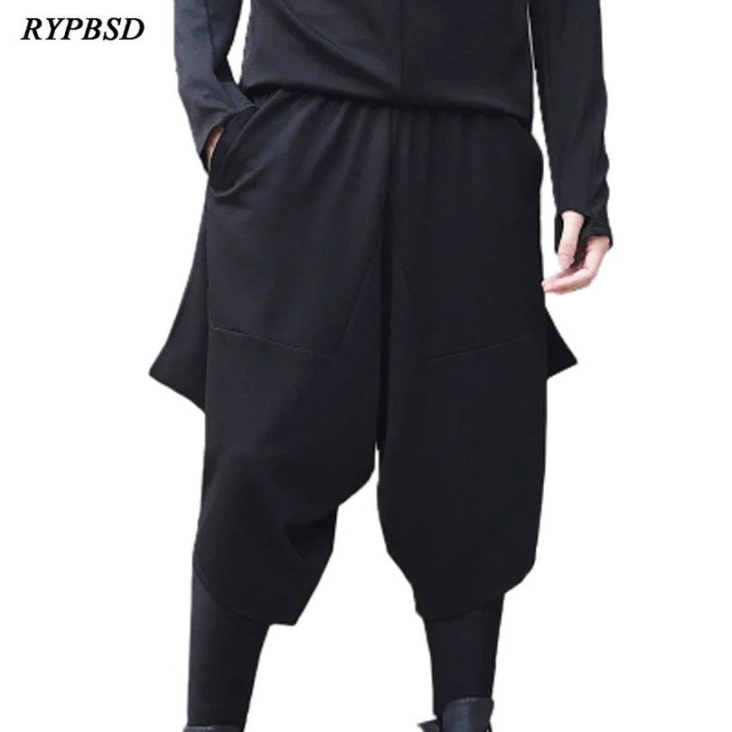 Новые летние для мужчин черные шорты для женщин Свободные Повседневное расклешенные мотобрюки эластичный пояс мода хип хоп шорт