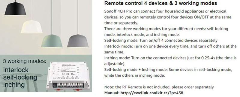 Sonoff 4CH R2/4CH PRO R2 4 комплекта 433 МГц на din-рейку, беспроводной wifi умный переключатель, модуль домашней автоматизации, светильник с дистанционным управлением 2200 Вт