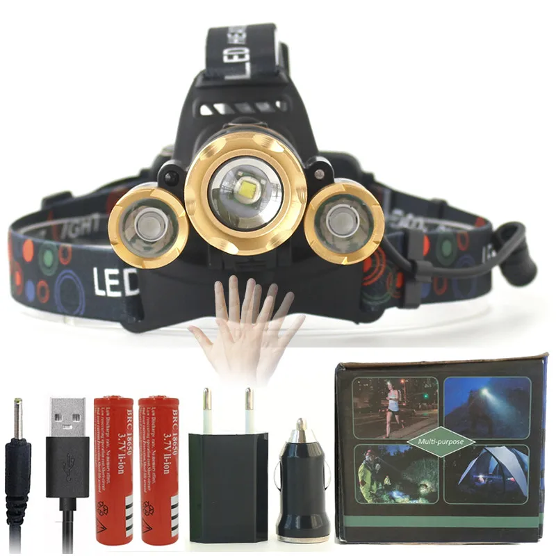 

IR Sensor LED Headlight Headlamp Head Flashlight Torch Zoomable 13000Lm T6 USB Rechargeable Forehead Lamp Light Fishing Hiking