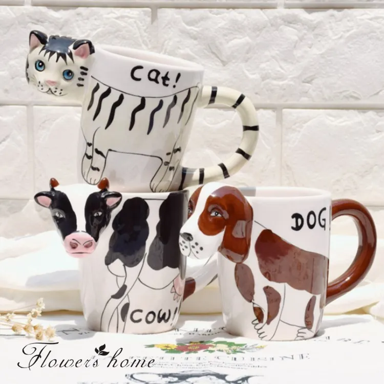 280 мл креативная мультяшная керамическая кружка для кофе с молоком Милая 3D фарфоровая кружка с кошкой, собакой, коровой и животными для украшения детского напитка