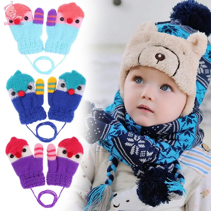Baby Boys Girls Cute Gloves Winter Warm Cartoon Bird Design Hands