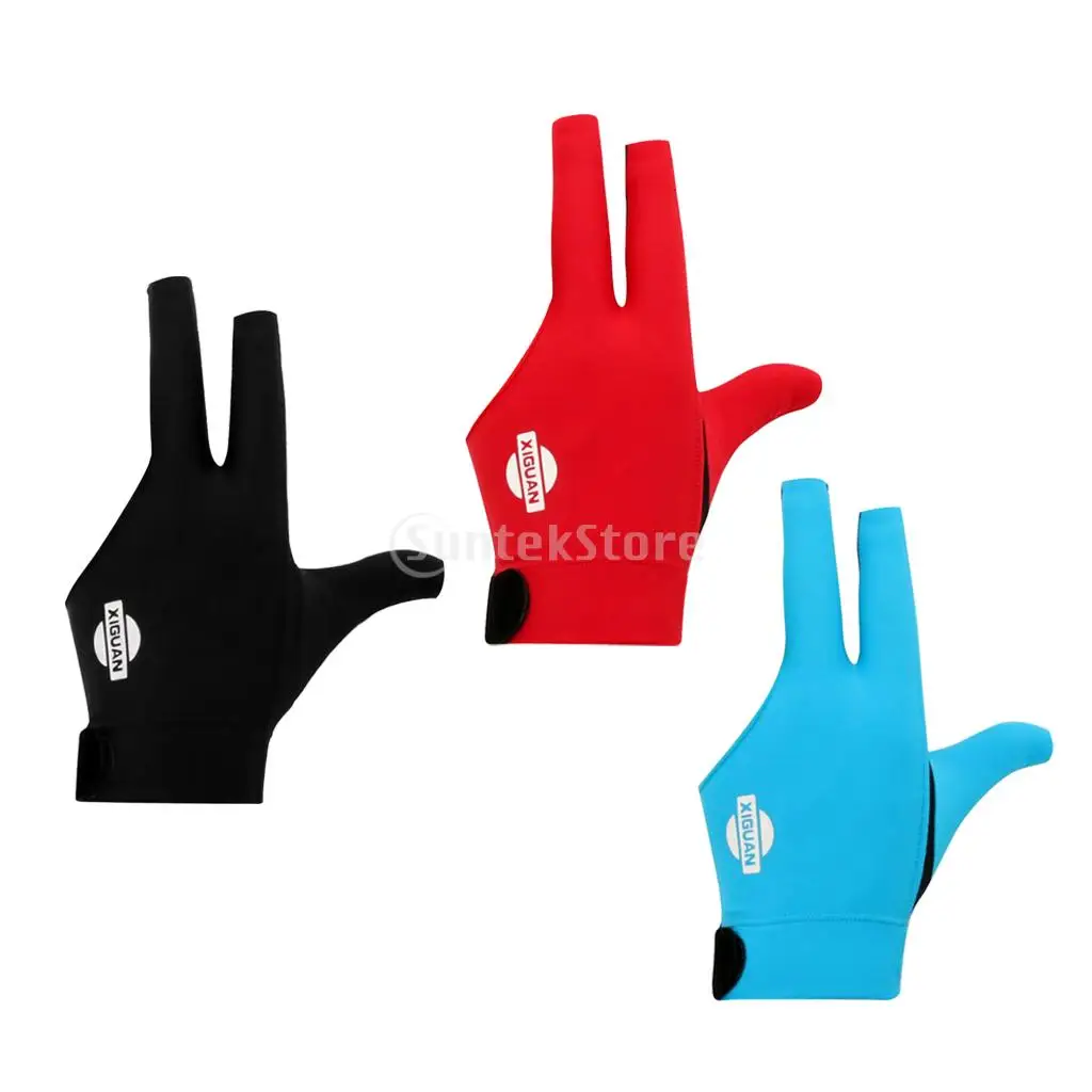 3-Finger Professional Stretchy Breathable Sweat Absorbing Left Hand Snooker Glove Pool Cue Billiard Glove Blue Red Black