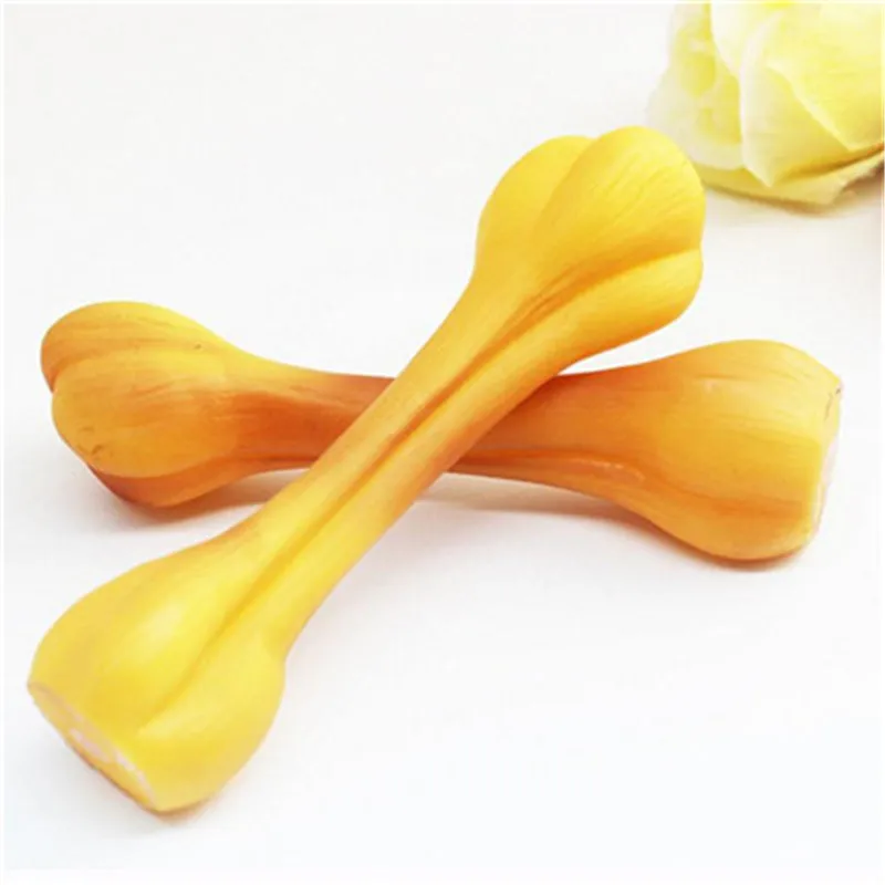 Fun Pet Dog Squeak Toys Cute Yellow Fake Rubber Bones Sound Molar Puppy