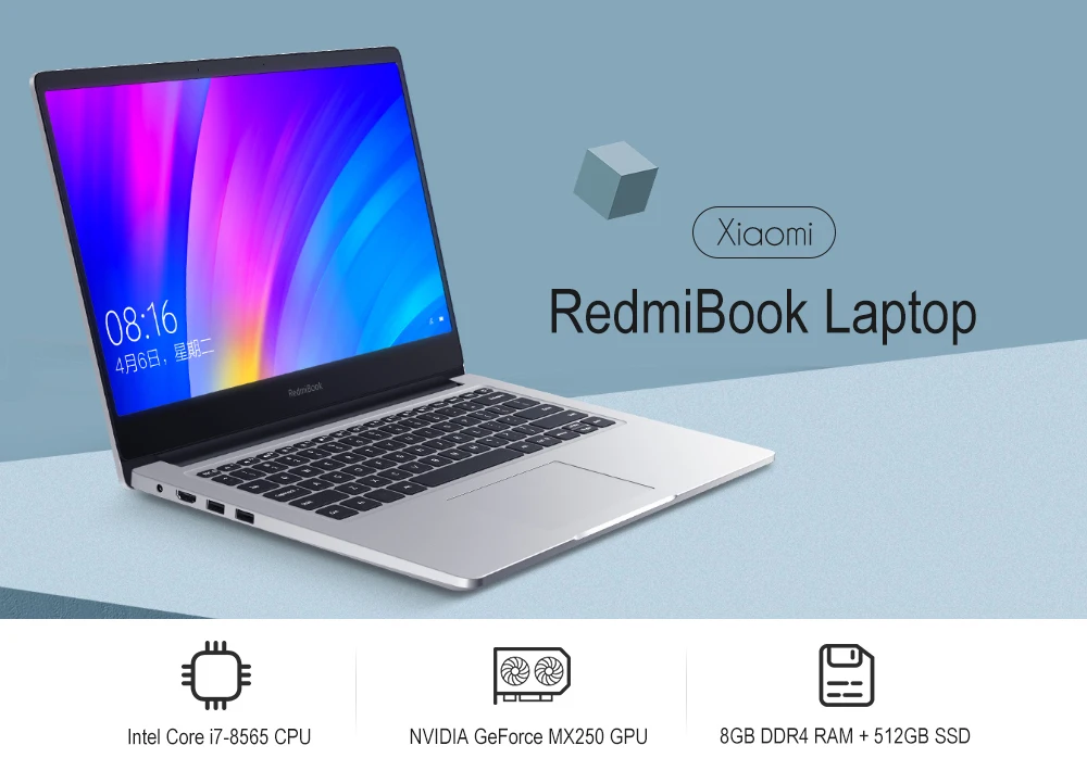 Xiaomi RedmiBook 14 дюймовый ноутбук Win10 Intel Core i7-8565U четырехъядерный 1,8 ГГц NVIDIA GeForce MX250 8 ГБ 512 ГБ ультратонкий ноутбук