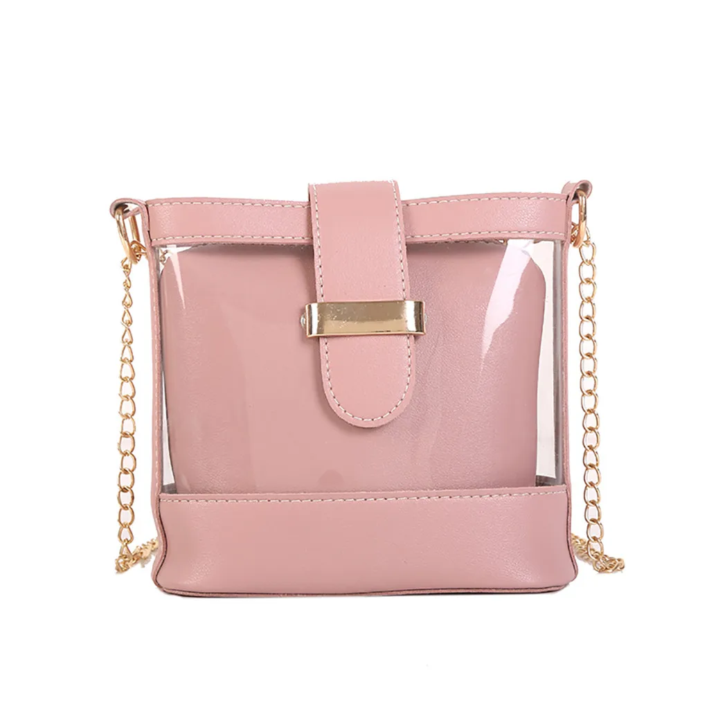 

Fashion Brand Mini Small Shoulder Bag Clear Transparent Drawstring Girls Cute Composite Bag Female Handbags 2 Pcs New #Zer